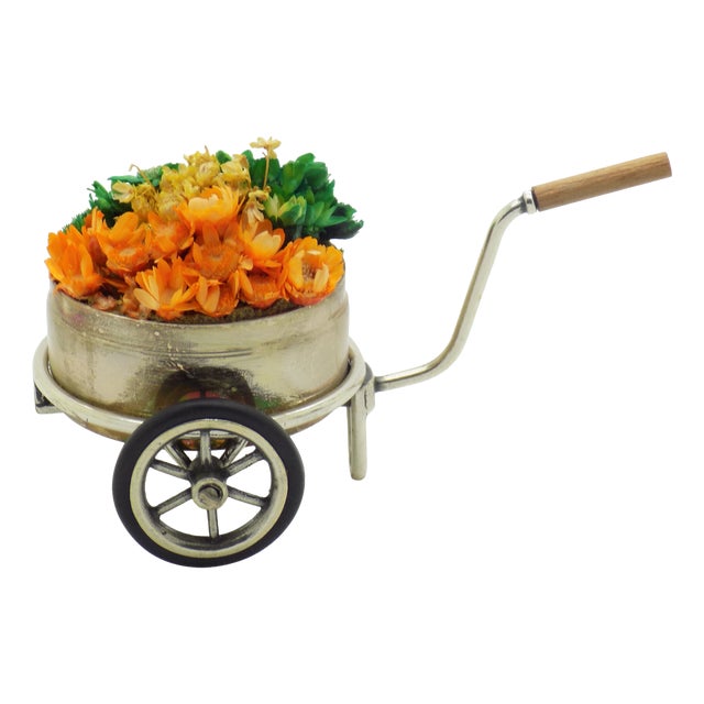 Vintage Italian Handmade Silver Flower Cart Figurine from Sacchetti, Tuscany, 1970s For Sale
