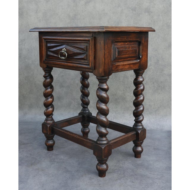 Brown Early 20th Century Louis XIII French Oak Bedside Cabinets with Barley-Twist Legs, 1930, Set of 2 For Sale - Image 8 of 12