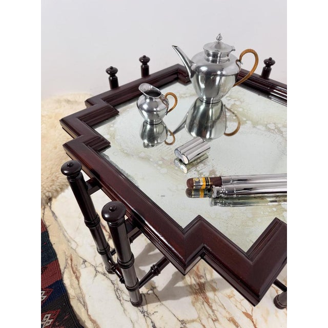 Chinese Chippendale Coffee Table in Faux Bamboo with Mirror Top in the style of Baker, 1970s For Sale - Image 3 of 18