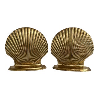 Vintage Costal Brass Shell Bookends- a Pair For Sale