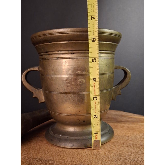 18th C Antique Solid Brass Mortar Pestle Set Heavy 15lb Judaica Apothecary For Sale - Image 17 of 17