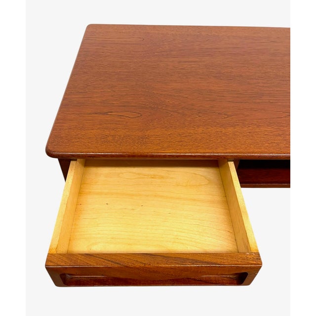 Brown Vintage Mid Century Modern Danish Style Coffee Table With Sculpted Drawer Pulls and Open Shelf Storage For Sale - Image 8 of 11