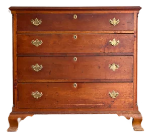 Antique Early 1800s American Chippendale Cherry Chest of Drawers With Quarter Columns