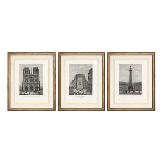 Paris Landmarks: Notre Dame, Vendôme, Molière, Engravings, 1855, Set of 3 For Sale