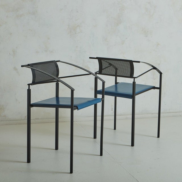 1990s Iron ‘Carrè Vi’ Chairs in Blue Leather by Fly Line, Italy 1990s For Sale - Image 5 of 11