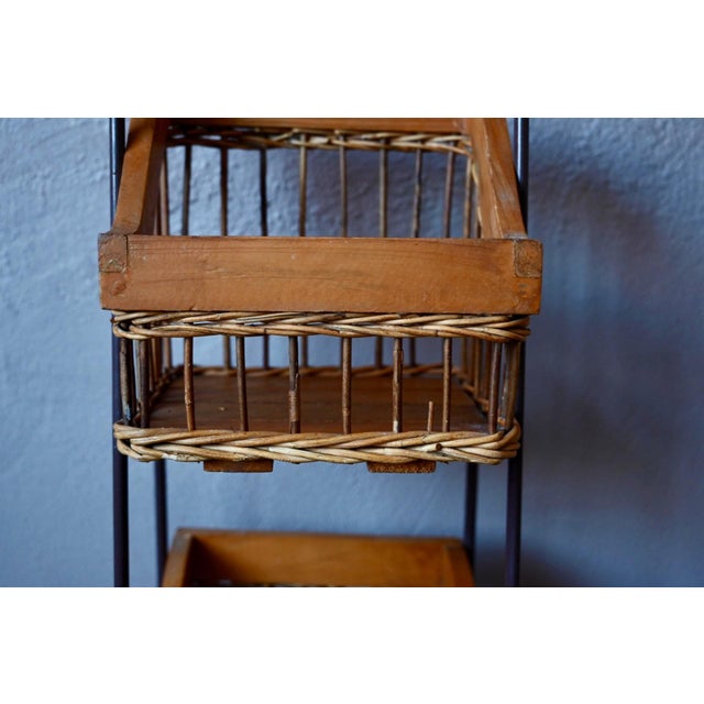 Rustic Grocery Store Shelf with Wrought Iron and Wicker Baskets, 1960s For Sale - Image 12 of 14