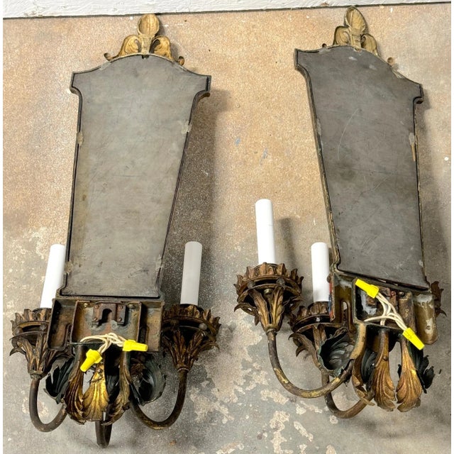 Venetian Eglomise Mirror & Polychromed 3 light Wall Sconces, Circa 1925 - a Pair For Sale In Greensboro - Image 6 of 7