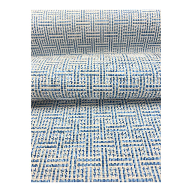 1.25 Yards Schumacher Brickell Blue Indoor Outdoor Geometric Water & Stain Resistant Upholstery Fabric For Sale