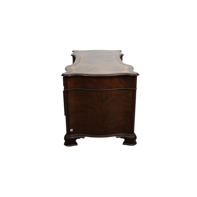 Wood 1950s Serpentine Front Baker Mahogany Leather Top Pedestal Writing Desk For Sale - Image 7 of 9