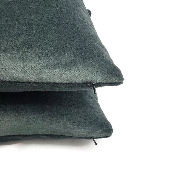 Holly Hunt Take Direction in Turquish Pillow Cover - 20" X 20" Dark Navy Teal Mohair Cushion Case For Sale In Portland, OR - Image 6 of 6