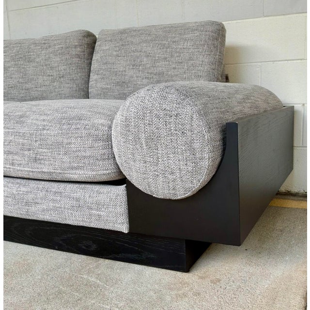 Wood Modern Gray Chevron Bolster Sofa For Sale - Image 7 of 8