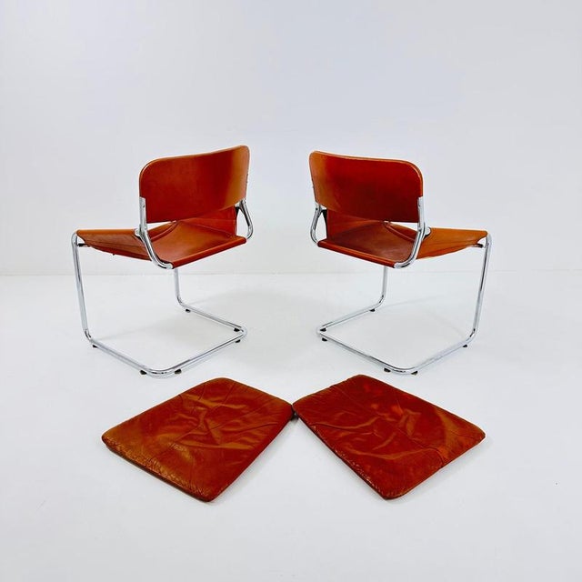 Italian Cognac Leather and Chrome Tubular Sling Chair, 1970s For Sale - Image 10 of 11
