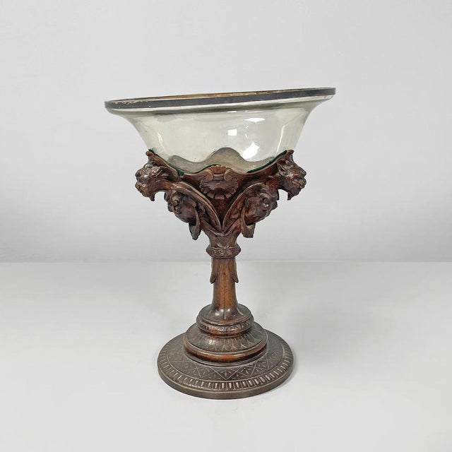 Italian Cup with Glass Hemisphere and Decorated Wood Stem, 1890s For Sale - Image 4 of 18