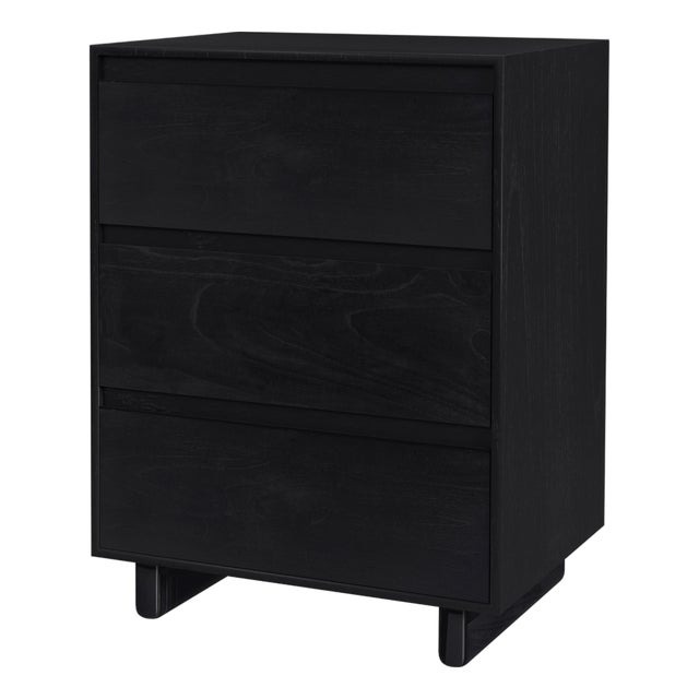 Halmstad 22 in. W Rectangular Wood Panel 3 Drawer Narrow Nightstand, Black For Sale