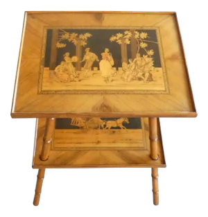 19th Century Italian Sorrento Inlaid 2 Tiered Faux Bamboo Occasional Table