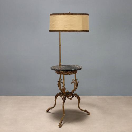 Antique Floor Lamp with Coffee Table in Bronze and Marble, Italy, 20th Century For Sale - Image 13 of 13