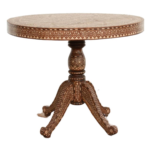 Fine 36" Dm Floral Inday Center Table For Sale