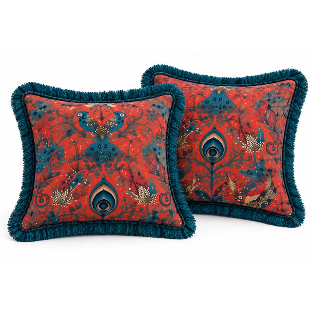 1960s Pair of Bespoke Chippendale/Queen Anne Style Armchair in Vibrant Red With Velvet Emma Shipley Upholstery For Sale In Louisville - Image 6 of 6