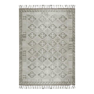 4x6 Gray Hand-Knotted Wool Diamond Repeat Geometric Modern Carpet Rug For Sale