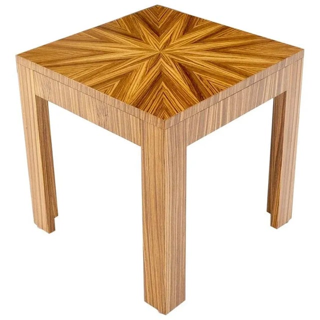 Square Parsons Style Sunburst Inlay Zebra Wood Occasional End Side Lamp Table For Sale - Image 13 of 13
