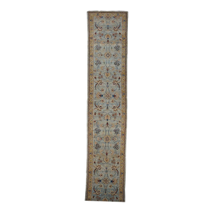 Persian Sultanabad Wool 3x25 Light Blue, Ivory & Gold Handmade Runner Rug #1141320