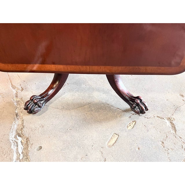 Wood 1950s Vintage English Mahogany With Rosewood Banding Pedestal Tilt Top Table For Sale - Image 7 of 12