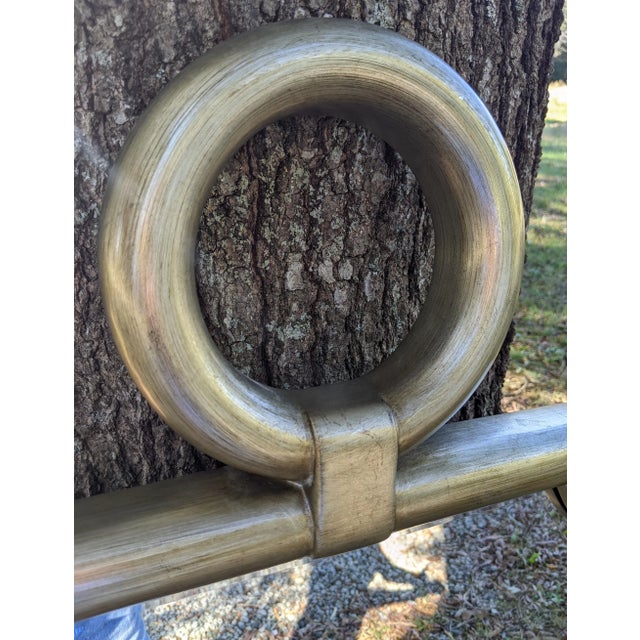 Modern Regency Brushed Nickel Beveled Wall Mirror With Round Ring Finial For Sale - Image 4 of 10