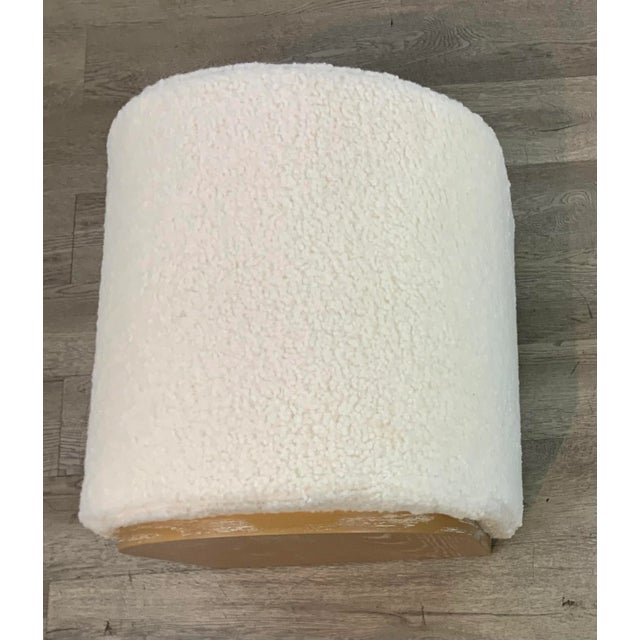 Organic Modern White Boucle and Cerused Oak Waterfall Stool For Sale - Image 4 of 4