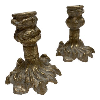 Textured Paris Apartment Style Gilded Candle Holders, a Pair For Sale