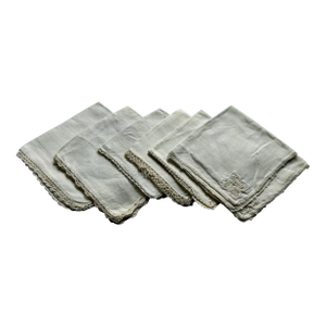 Vintage Assorted Set of 6 Embroidered Off White Linen Cocktail Napkins