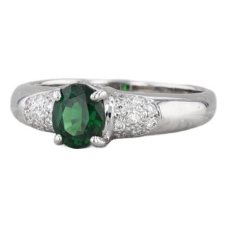 0.90ctw Green Tsavorite Garnet Diamond Ring 18k White Gold Size 6.75 For Sale