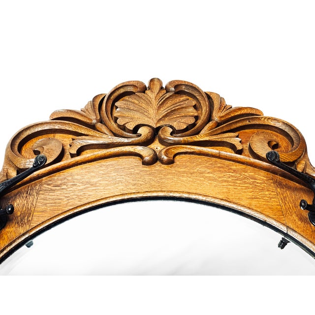 Antique Arts Crafts Victorian Wooden Wall Mirror And Hat Rack