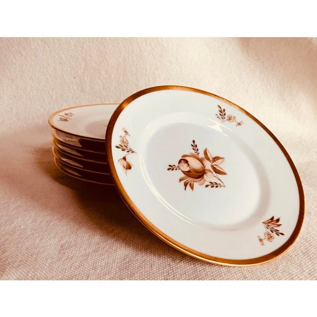 Brown 1960s Royal Copenhagen Brown Rose Hand-Painted Porcelain Small Plates Set of 6 For Sale - Image 8 of 15