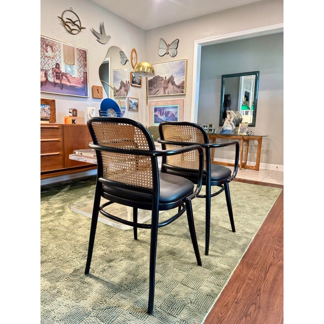 1970s A Pair of Rare Vintage Black and Tan Bentwood Thonet Chairs by Josef Hoffman for Ligna, Circa 1970s For Sale - Image 5 of 12