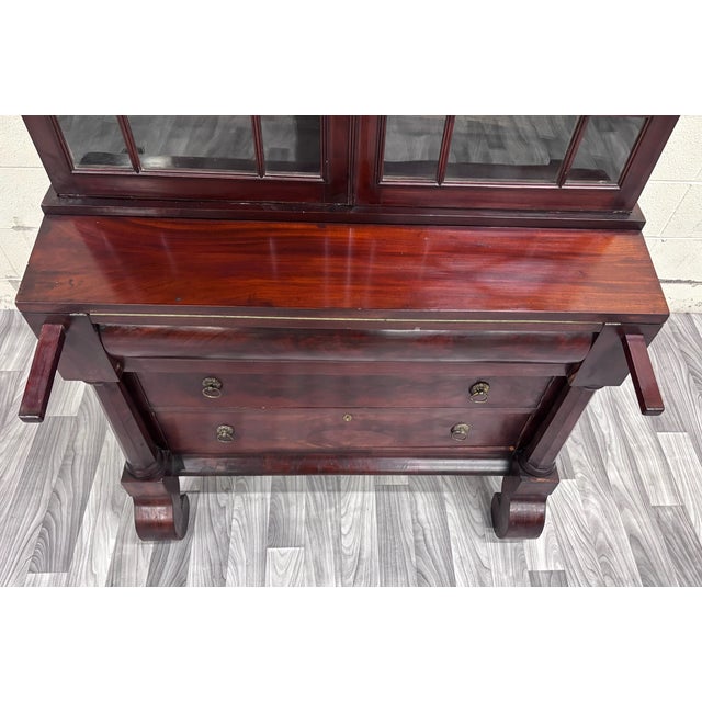 Antique Empire Flame Mahogany Secretary Desk and Bookcase For Sale - Image 14 of 18