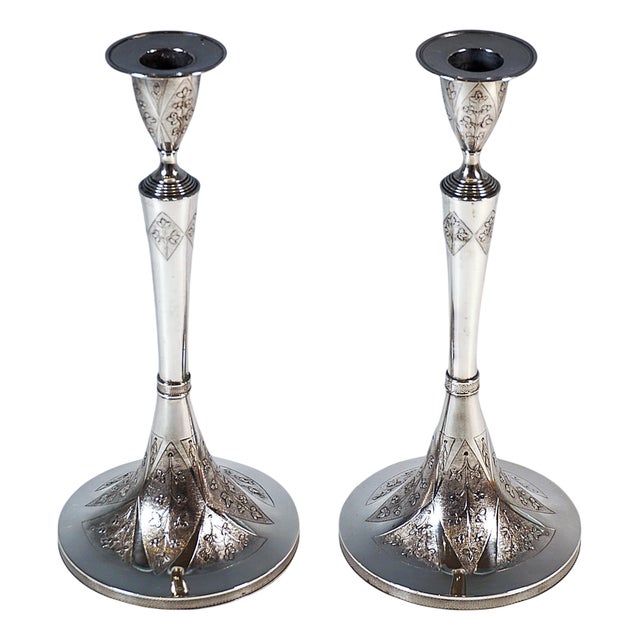 Empire Silver Candleholders with Floral Decor by Johann Gutmann, Vienna, Austria, 1804, Set of 2 For Sale