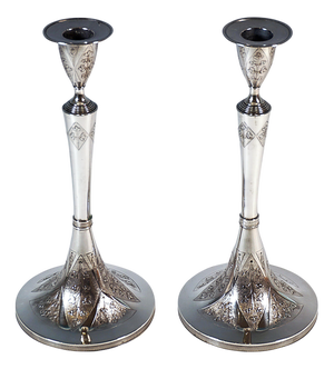 Empire Silver Candleholders with Floral Decor by Johann Gutmann, Vienna, Austria, 1804, Set of 2