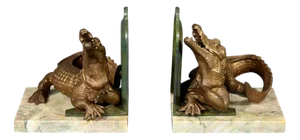 Crocodile Bookends in Spelter and Bronze, 1920s, Set of 2