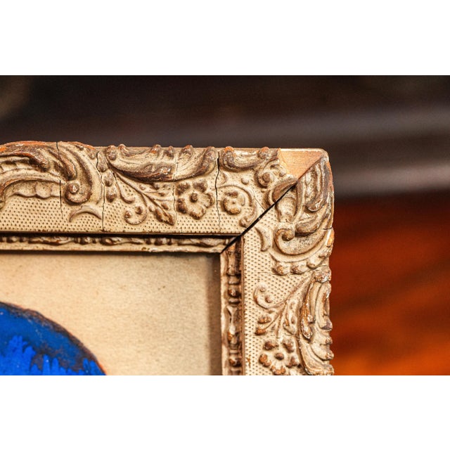 Colorful Antique French Gouache Portrait Painting of Man With Ornate Frame For Sale - Image 12 of 13