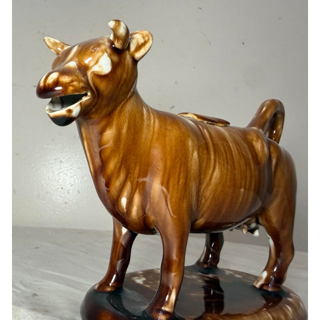 Ceramic 19th Century Rare Early Antique Staffordshire Pottery Brown Drip Glaze Cow Creamer Sculpture For Sale - Image 7 of 17