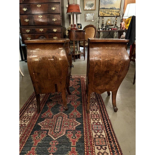 Wood Petite Antique Bombe Chest With Inlay and Three Drawers For Sale - Image 7 of 12