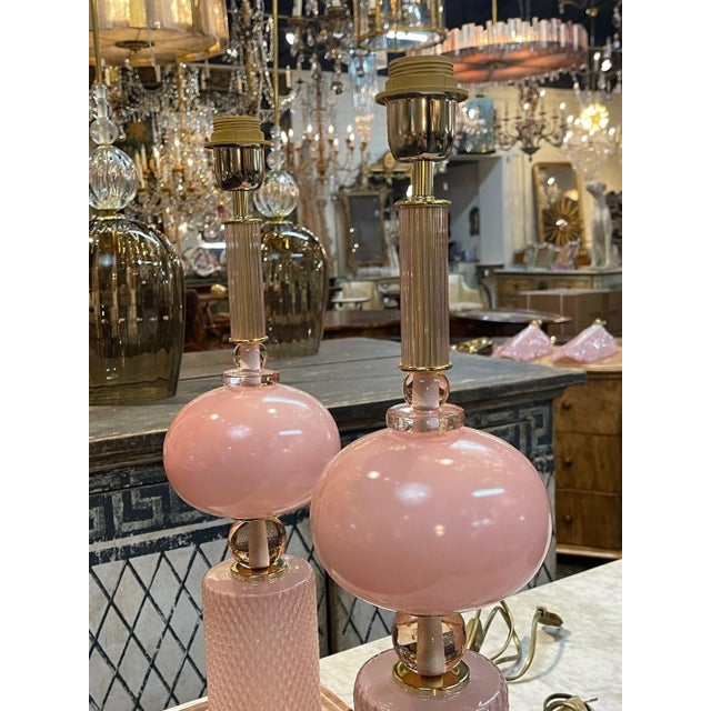 Glass Modern Pink Murano Glass Lamps For Sale - Image 7 of 8