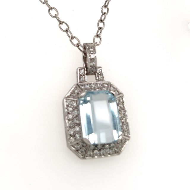 Natural Aquamarine Diamond Necklace 14k Gold 10.45 TCW Certified For Sale - Image 10 of 18