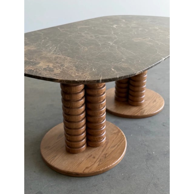W71.75 D42.25 H29.75 KneeClearance 28.15 A one-of-a-kind dining table featuring an original vintage marble top paired with...