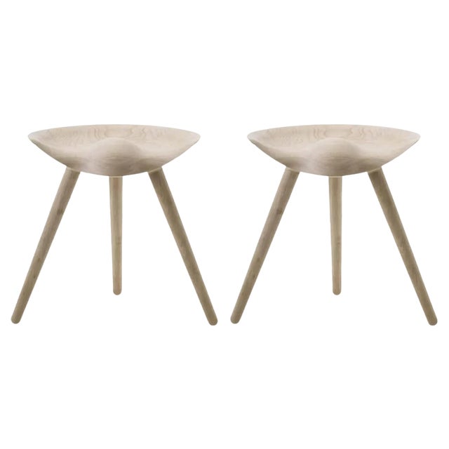 Set of Beige Oak Stools by Lassen For Sale