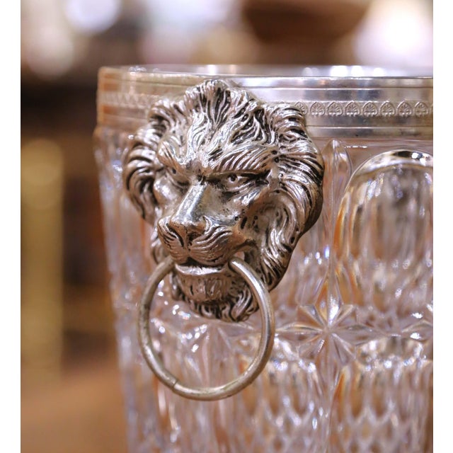 French Mid-Century German Cut Crystal Wine Cooler With Silverplate Lion Handles For Sale - Image 3 of 7