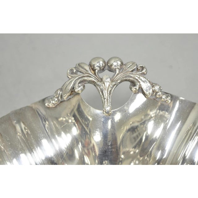 Metal Vintage Victorian Silver Plated Scalloped Candy Dish Fruit Bowl Berry Design For Sale - Image 7 of 17