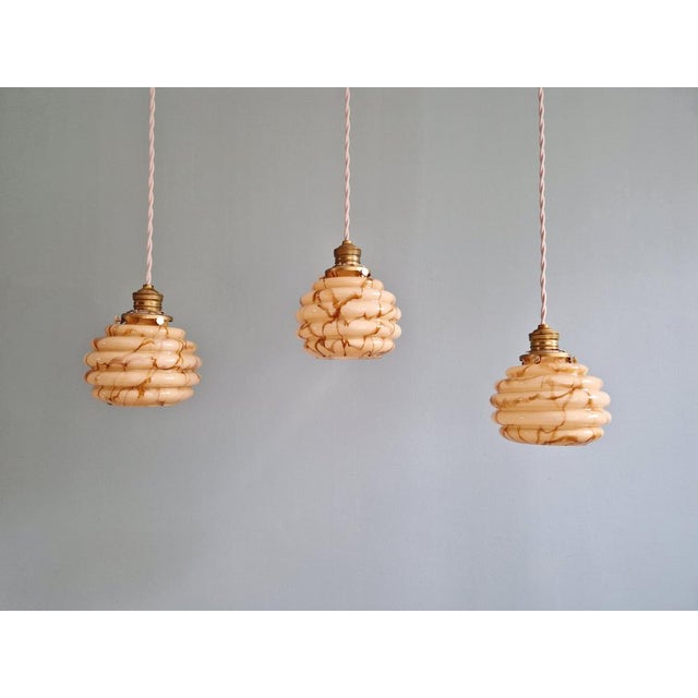 Marbled opaline glass pendant light with uranium glass, produced at the scailmont glassworks (in manage, belgium) in the...