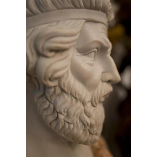 Stone Hand-Carved Bust of Roman Man, 20th Century, White Carrara and Red Alicante Marble For Sale - Image 7 of 10