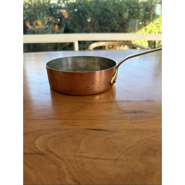 Vintage Villedieu ML France Copper Sauté Pan 6.5” Tin Lined Brass Handle For Sale - Image 4 of 10